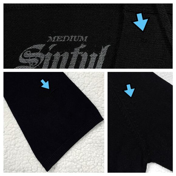 Y2K Sinful Rhinestone Black Ribbed Hooded Sweater Dress Goth Skull Roses Medium - Picture 15 of 16